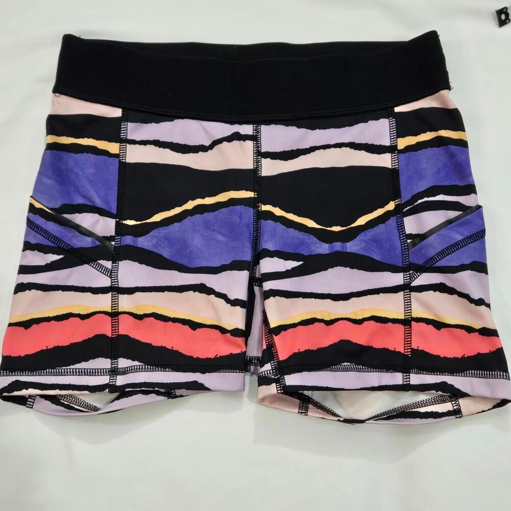 Lululemon Shorts Size 4 Running Workout Black White Purple Coral Abstract Design - Picture 1 of 7